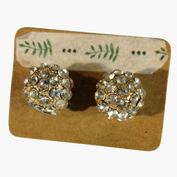 Crystal Rhinestone Ball Earrings Stud Globe Orb Bling Glam - Picture 1 of 4